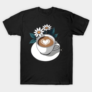 aesthetic cup of coffee with blooming flowers T-Shirt